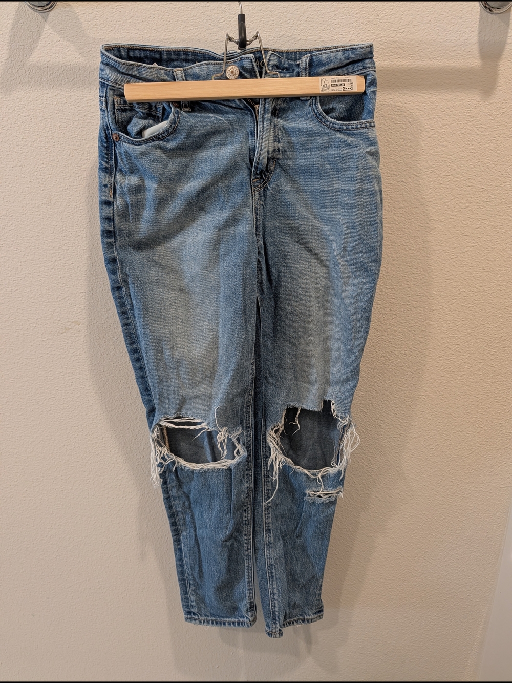 American Eagle Outfitters Light Blue Straight-Leg Distressed Jeans